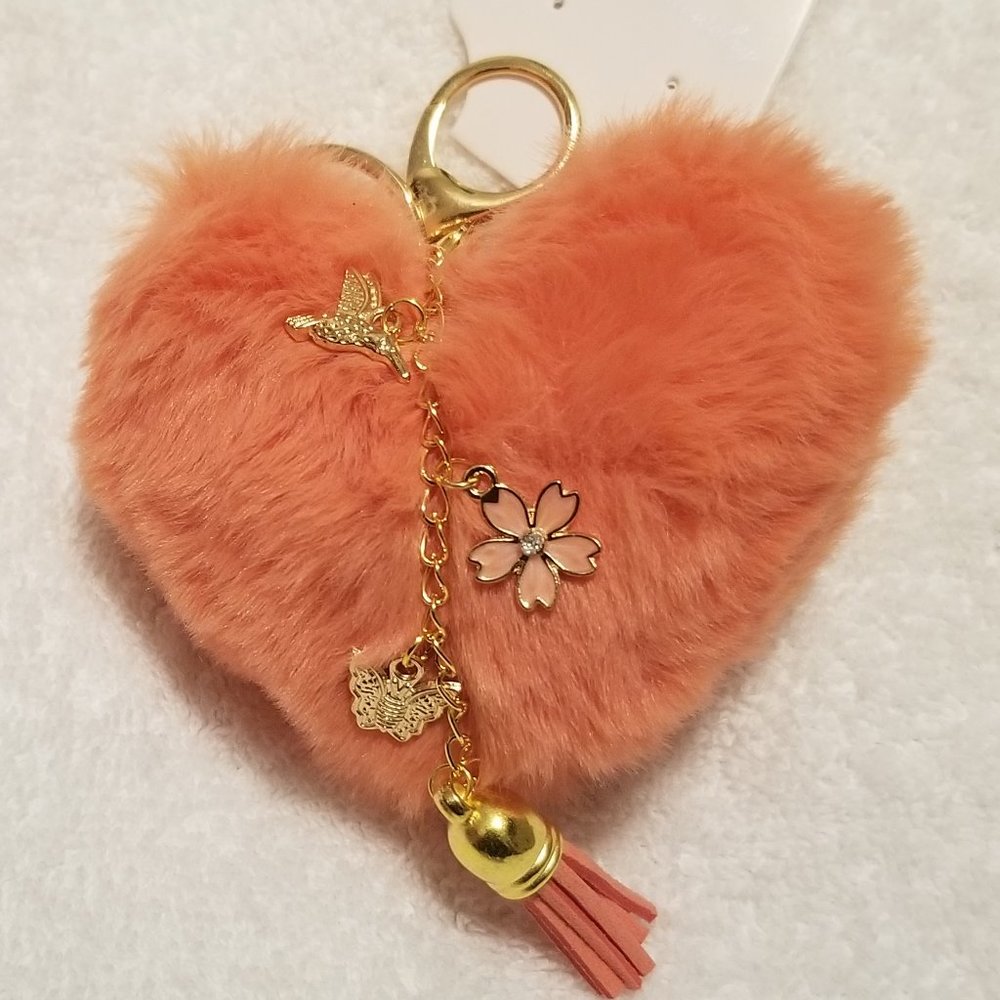 Heart Pom Pom Keychain with Charms